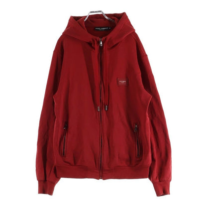 Dolce & Gabbana Logo Plate Zip Up Sweatshirt Hoodie Red