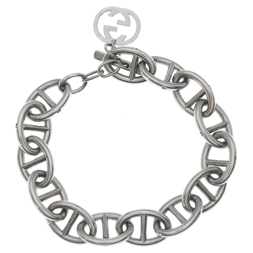 Gucci GG Logo Charm Anchor Chain Bracelet Silver — view 2