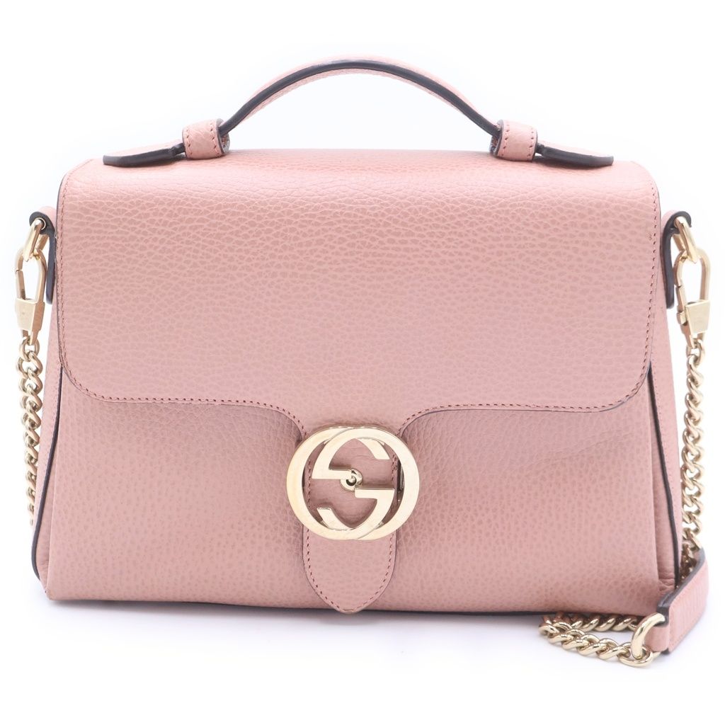 Gucci Interlocking Calf Leather 2-Way Shoulder Handbag Pink