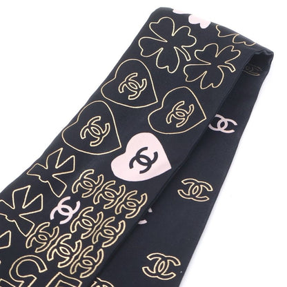 Chanel CC Logo Clover Silk Twill Scarf Black Pink — view 2
