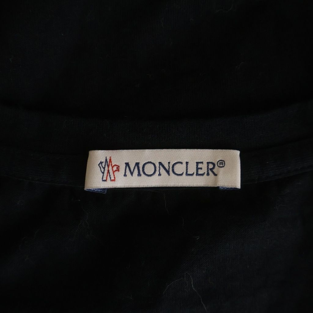 Moncler Plain Short Sleeve Crew Neck T-Shirt Logo Embroidery Black — view 7