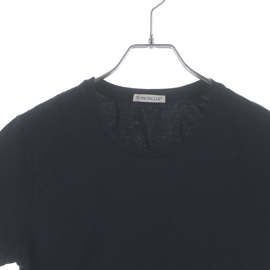 Moncler Plain Short Sleeve Crew Neck T-Shirt Logo Embroidery Black — view 3