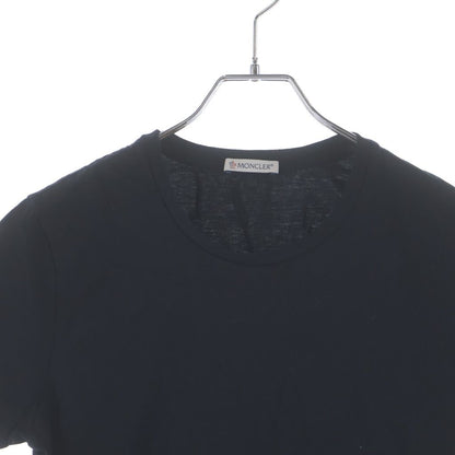 Moncler Plain Short Sleeve Crew Neck T-Shirt Logo Embroidery Black — view 3