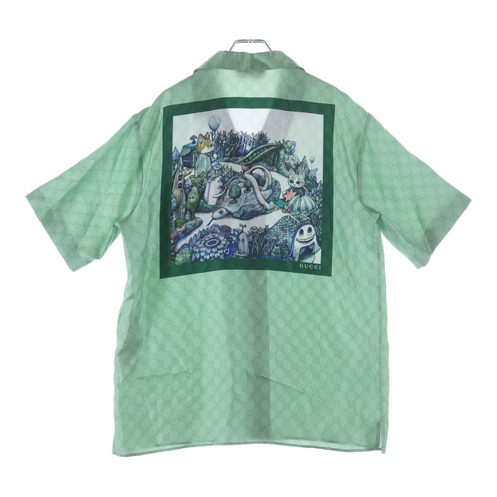Gucci Higuchi Yuko Silk Twill All Over Pattern Short Sleeve Shirt Green