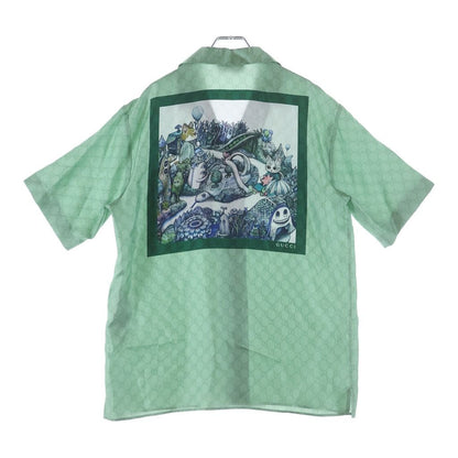 Gucci Higuchi Yuko Silk Twill All Over Pattern Short Sleeve Shirt Green
