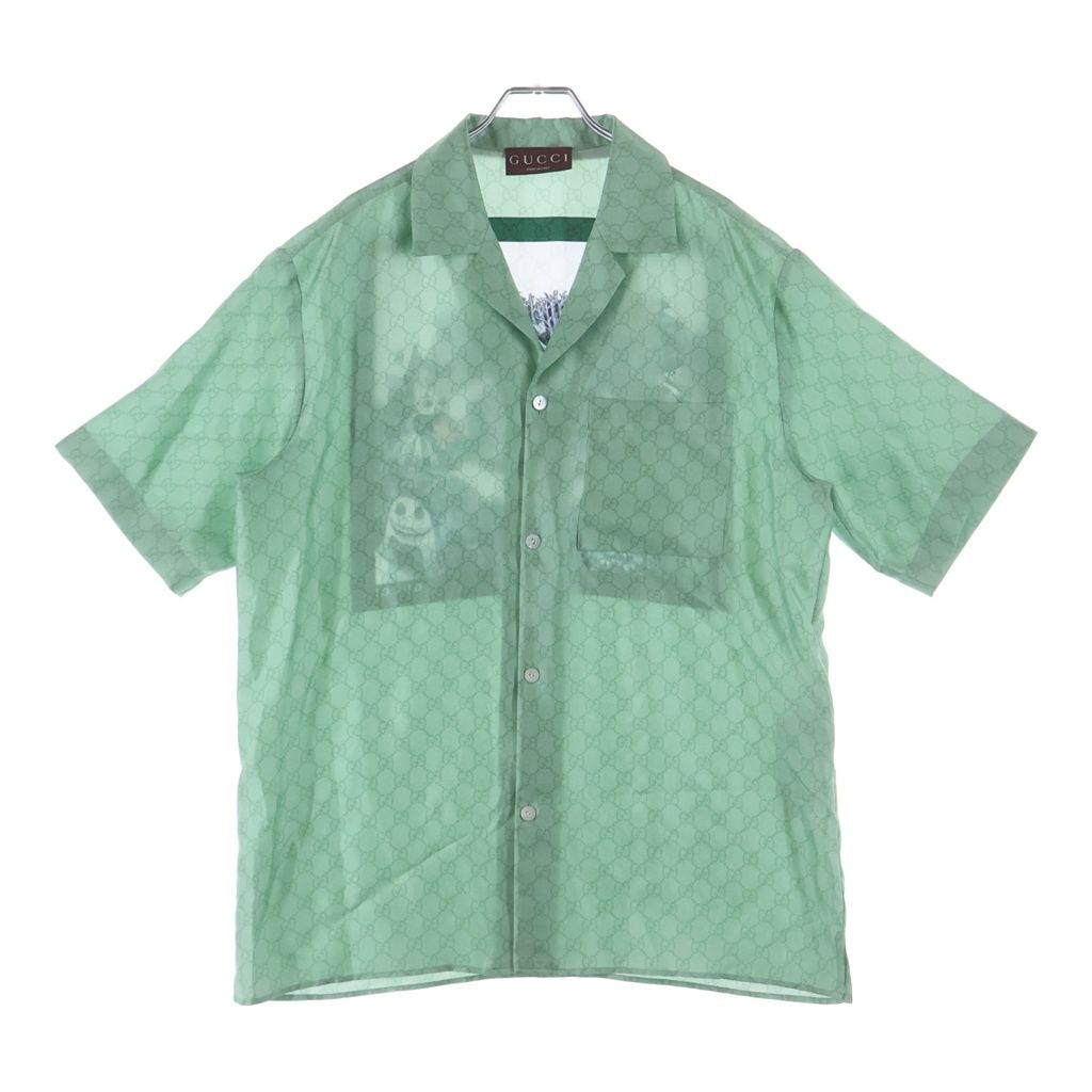 Gucci Higuchi Yuko Silk Twill All Over Pattern Short Sleeve Shirt Green — view 2