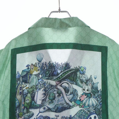 Gucci Higuchi Yuko Silk Twill All Over Pattern Short Sleeve Shirt Green — view 4