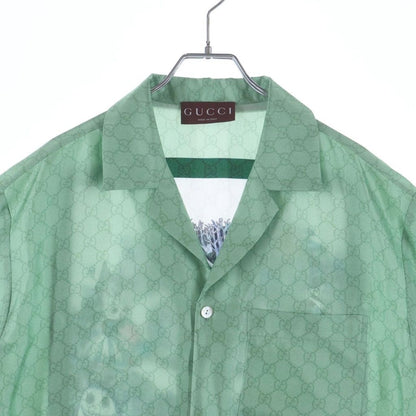 Gucci Higuchi Yuko Silk Twill All Over Pattern Short Sleeve Shirt Green — view 3