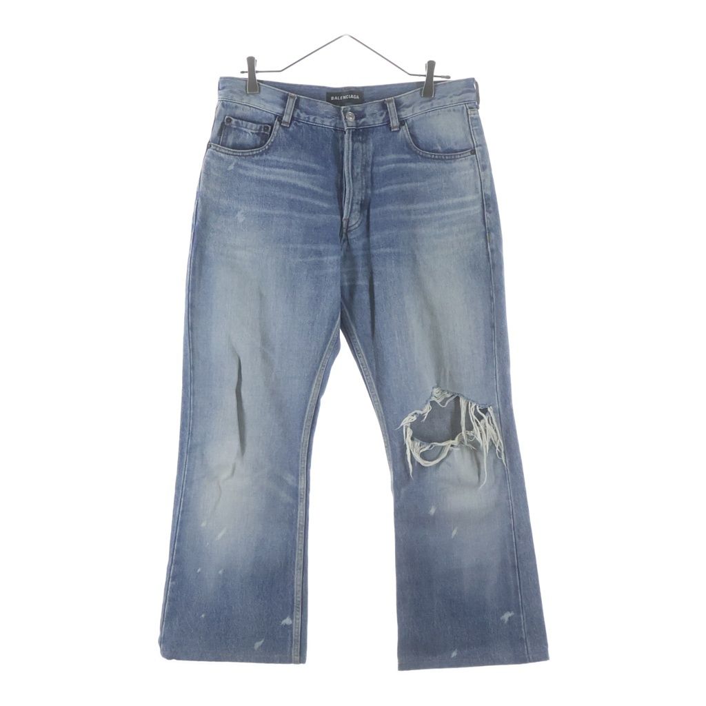 Balenciaga Destroyed Boots Cut Long Denim Pants Cut Jeans Indigo