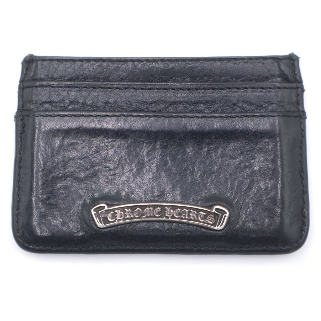Chrome Hearts Double Side Leather Card Case Black with Scroll Label