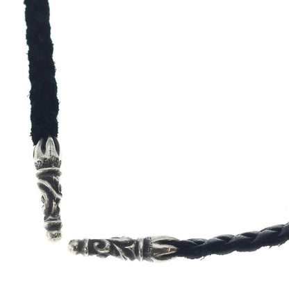 Chrome Hearts Leather Braid Scroll Necklace Black Silver