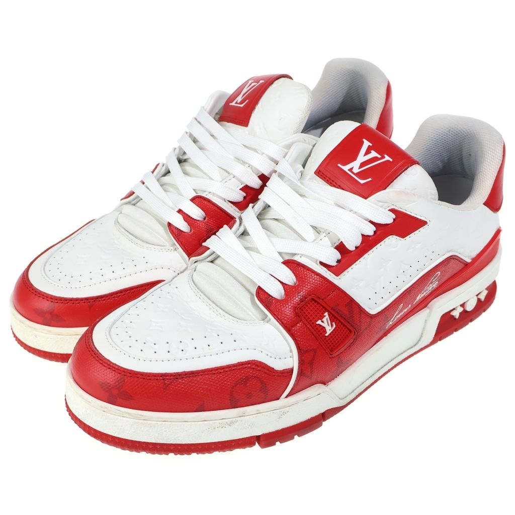 Louis Vuitton LV Trainer Line Monogram Low Cut Sneakers White Red — view 2