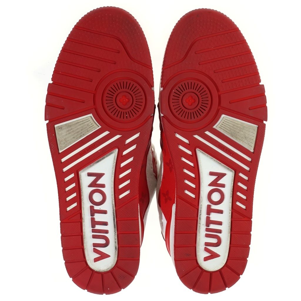 Louis Vuitton LV Trainer Line Monogram Low Cut Sneakers White Red — view 5