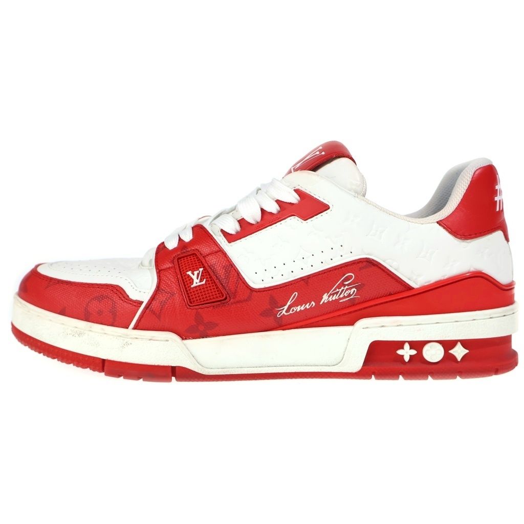 Louis Vuitton LV Trainer Line Monogram Low Cut Sneakers White Red