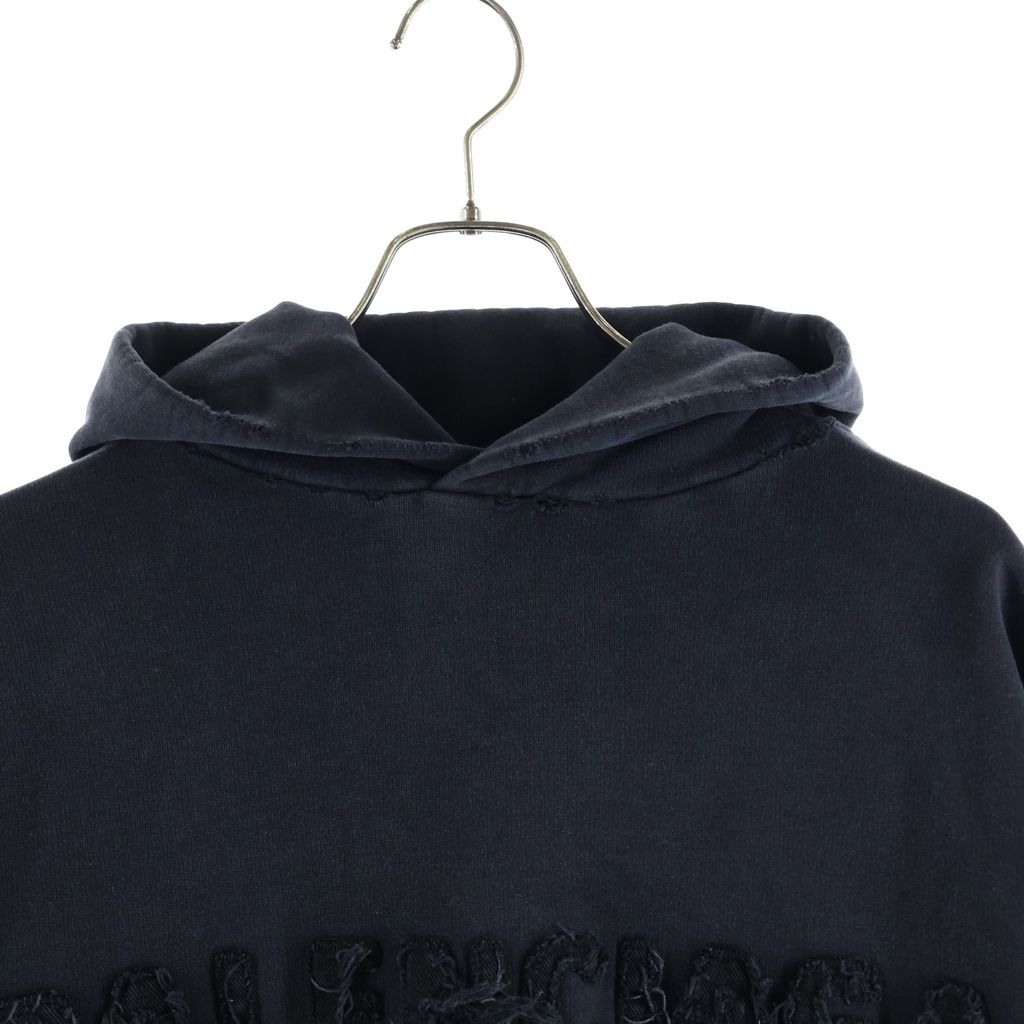 Balenciaga Distressed Front Logo Embroidery Pullover Hoodie Black — view 3