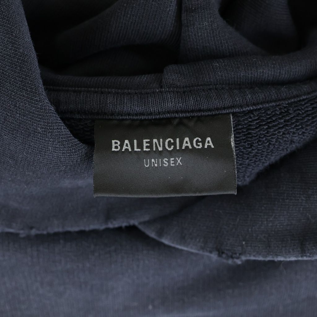 Balenciaga Distressed Front Logo Embroidery Pullover Hoodie Black — view 6