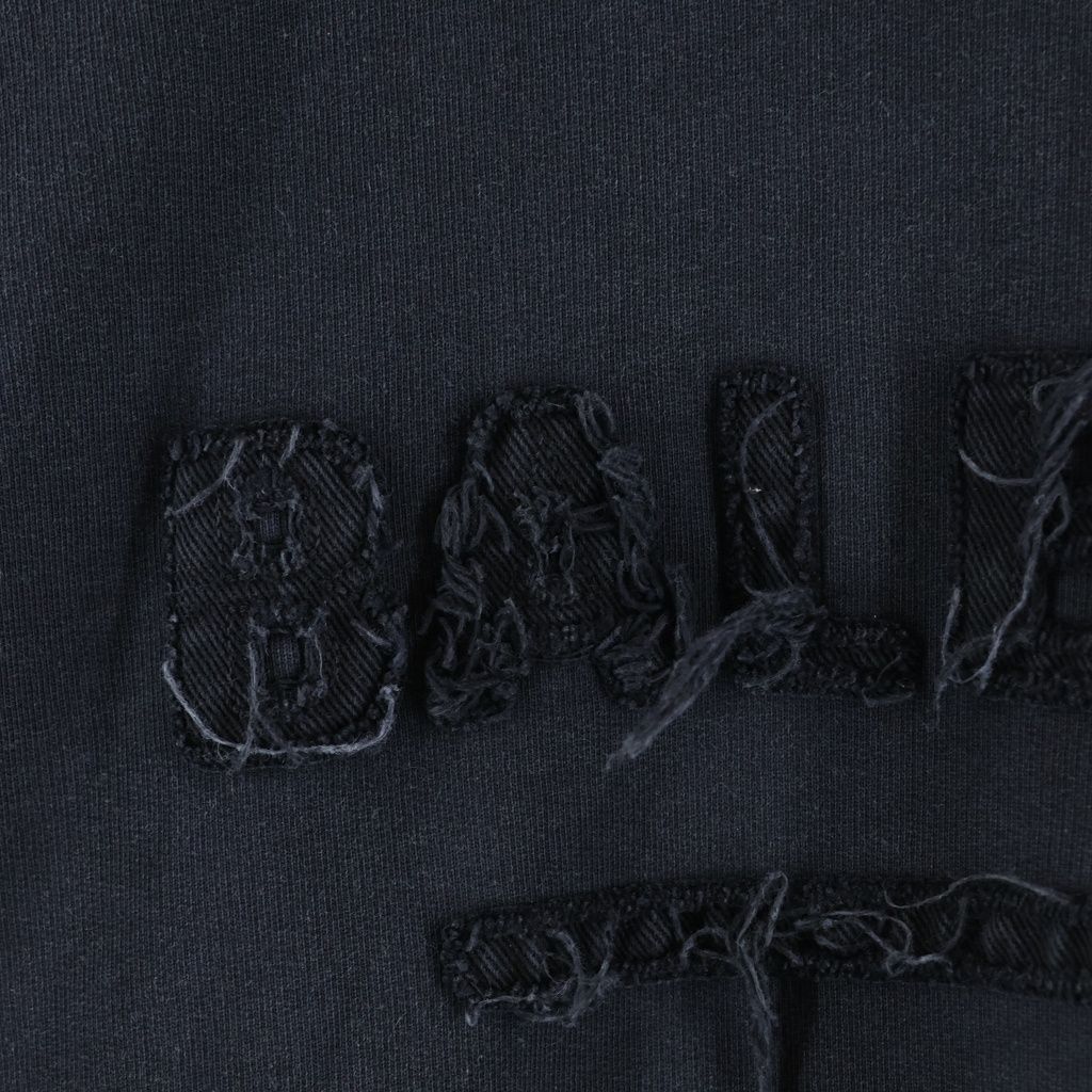Balenciaga Distressed Front Logo Embroidery Pullover Hoodie Black — view 5