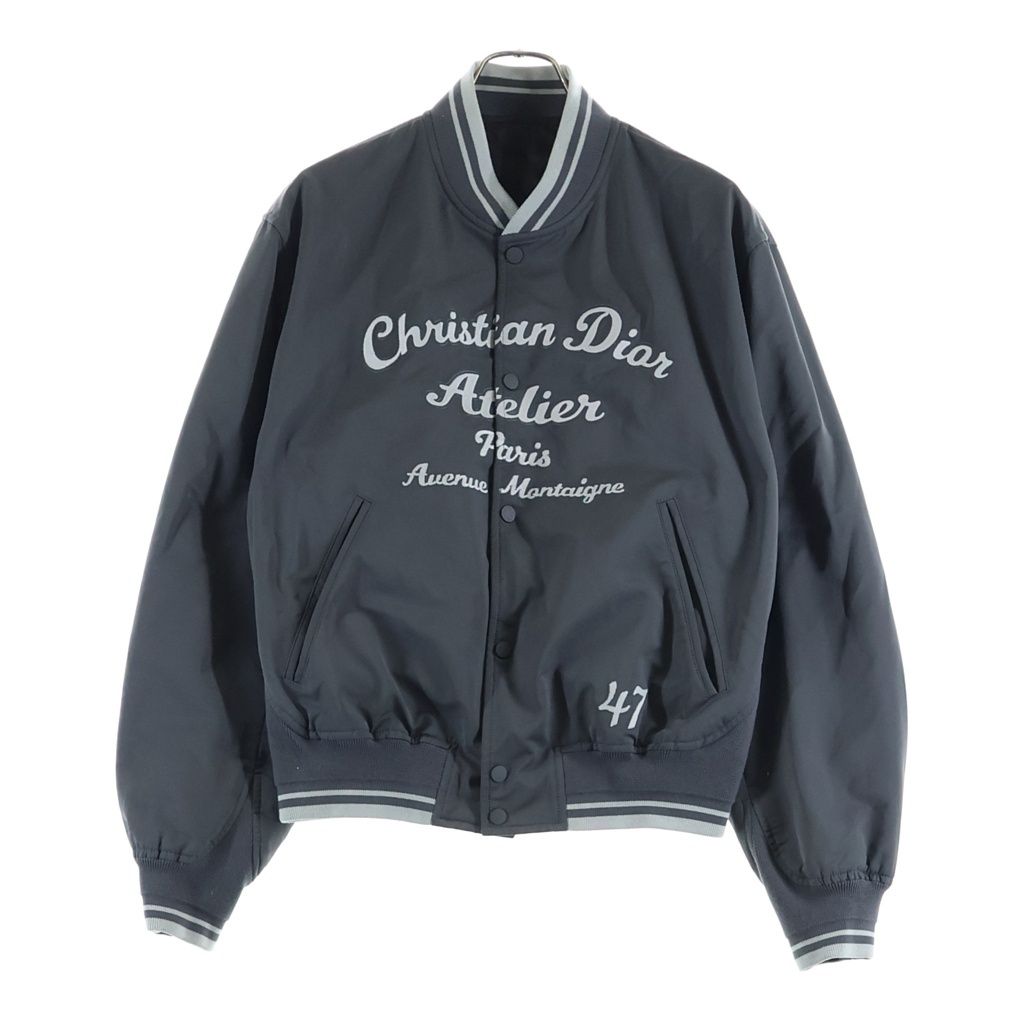 Dior Embroidered Logo Casual Jacket Front Embroidery Nylon Bomber Gray