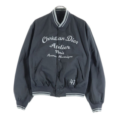 Dior Embroidered Logo Casual Jacket Front Embroidery Nylon Bomber Gray