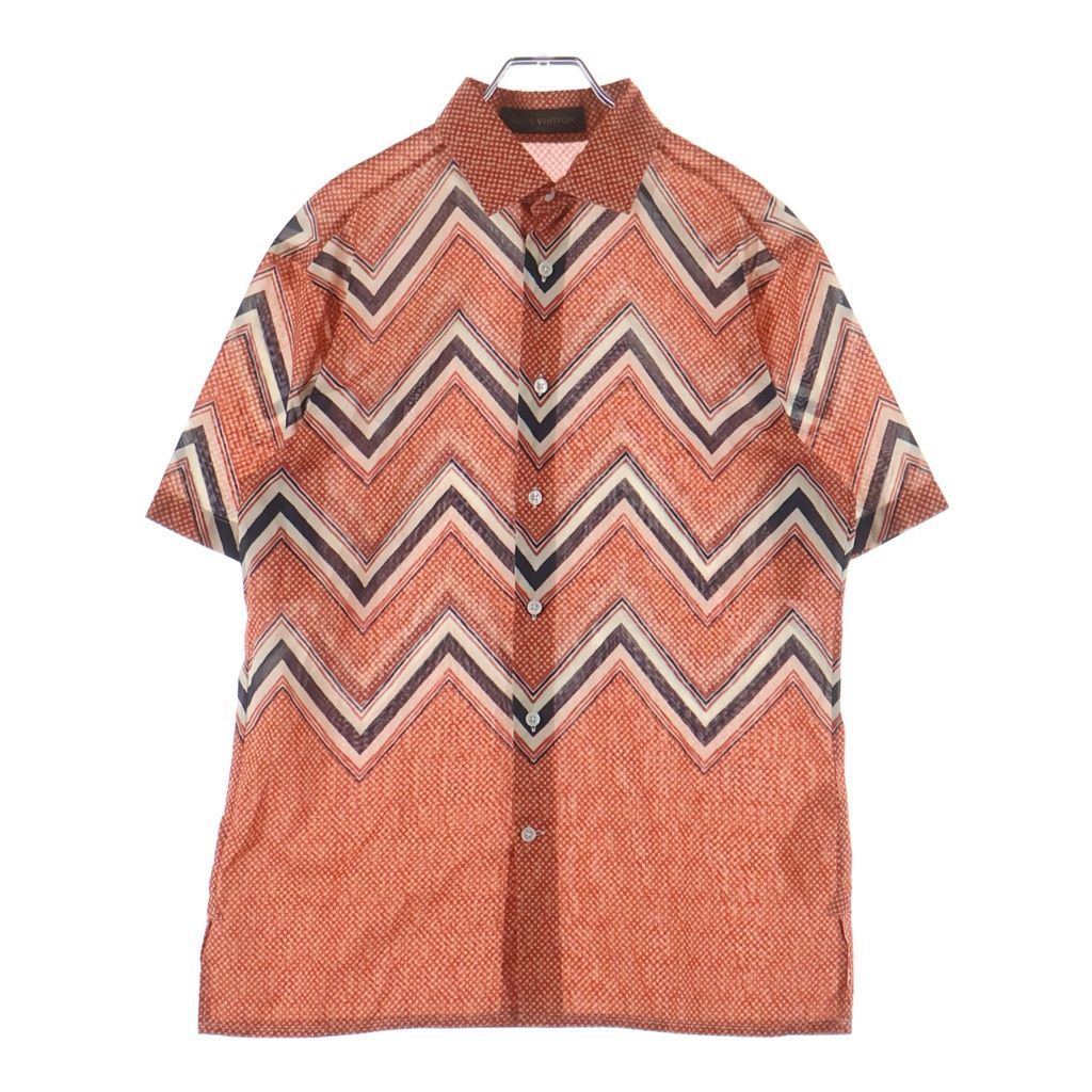 Louis Vuitton Color Column Pattern Border Short Sleeve Shirt Red All Over