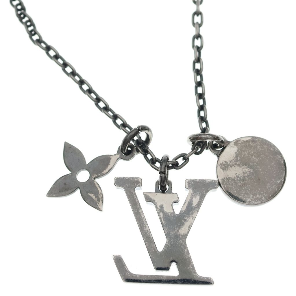 Louis Vuitton LV Initial Pendant Necklace Chain Gunmetal White — view 5