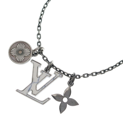 Louis Vuitton LV Initial Pendant Necklace Chain Gunmetal White