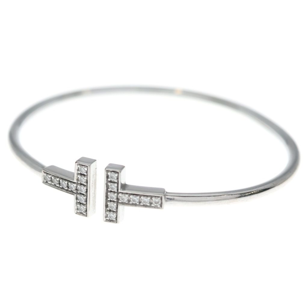 Tiffany & Co T Wire Diamond Bracelet Bangle Silver 18k White Gold