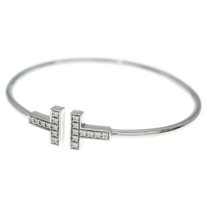 Tiffany & Co T Wire Diamond Bracelet Bangle Silver 18k White Gold