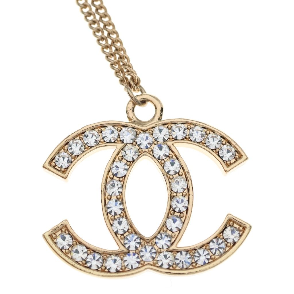Chanel CC Logo Line Stone Necklace Pendant Chain Gold — view 3