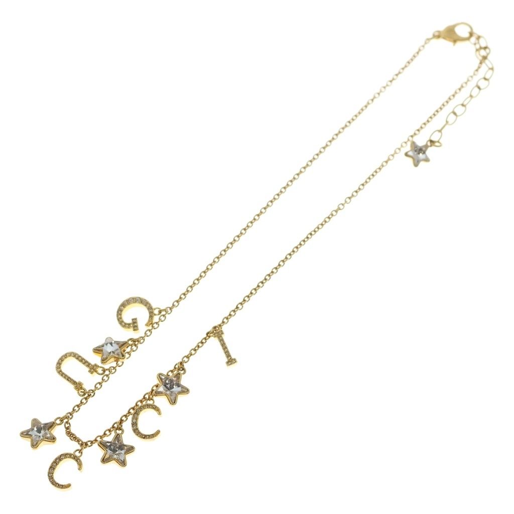 Gucci Script Logo Necklace Star Pendant Chain Gold — view 2