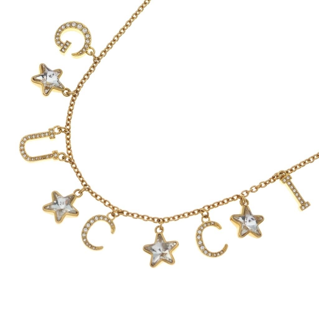 Gucci Script Logo Necklace Star Pendant Chain Gold