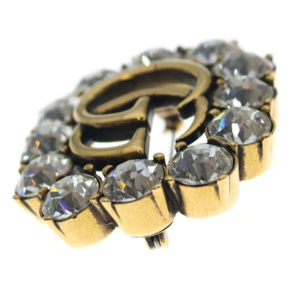 Gucci GG Line Stone Pin Badge Brooch Gold — view 3