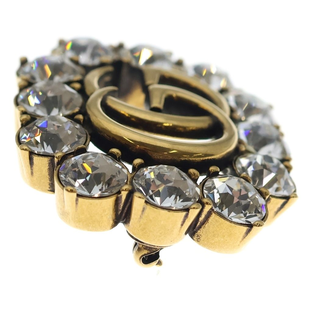 Gucci GG Line Stone Pin Badge Brooch Gold — view 4