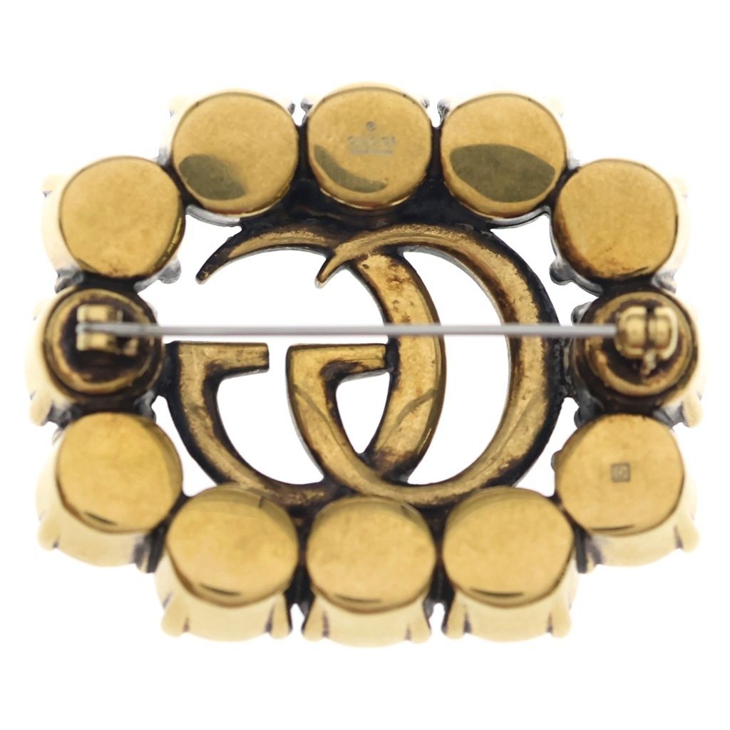 Gucci GG Line Stone Pin Badge Brooch Gold — view 2