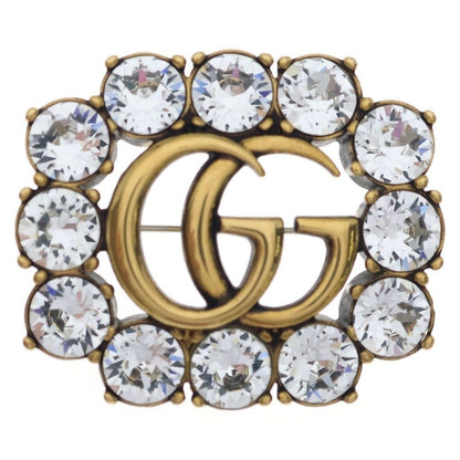 Gucci GG Line Stone Pin Badge Brooch Gold