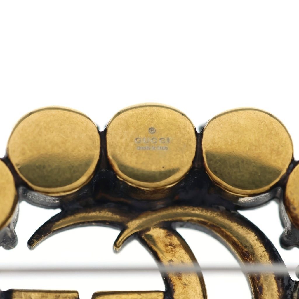 Gucci GG Line Stone Pin Badge Brooch Gold — view 5