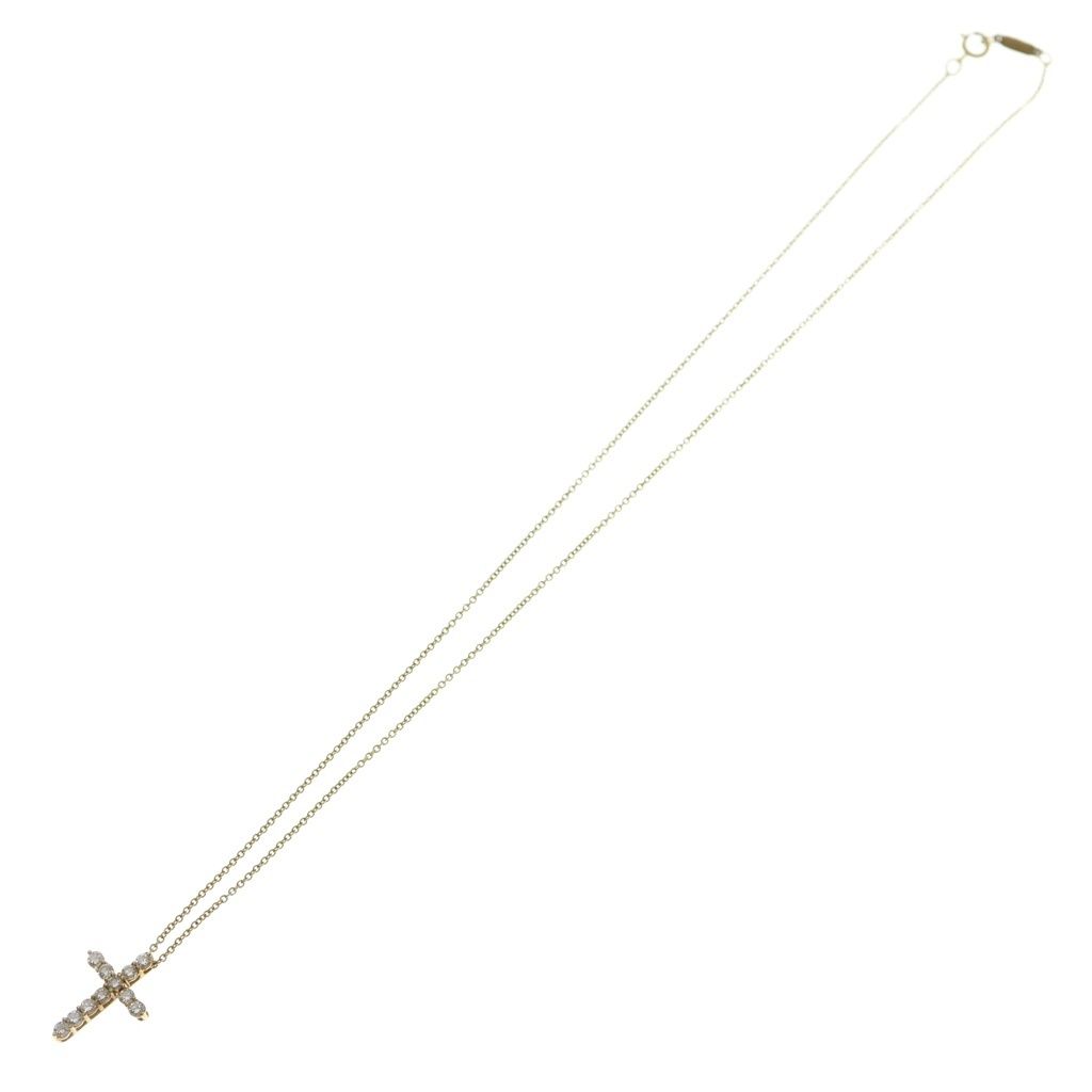 Tiffany & Co Small Cross Diamond Necklace Pendant Chain Gold — view 2