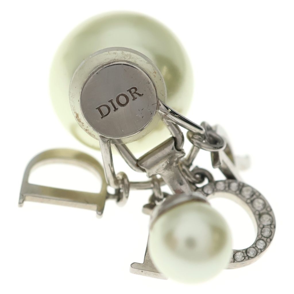 Dior CD Tribal Logo Faux Pearl Line Stone Earrings Silver — view 5