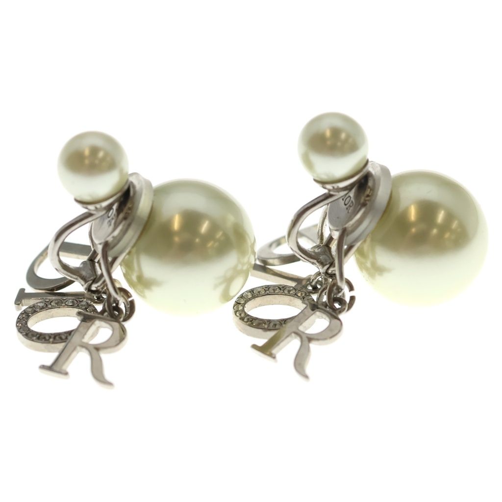 Dior CD Tribal Logo Faux Pearl Line Stone Earrings Silver — view 3