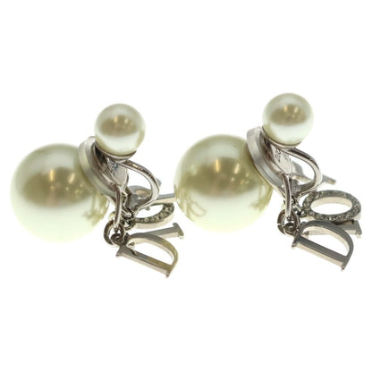 Dior CD Tribal Logo Faux Pearl Line Stone Earrings Silver — view 4