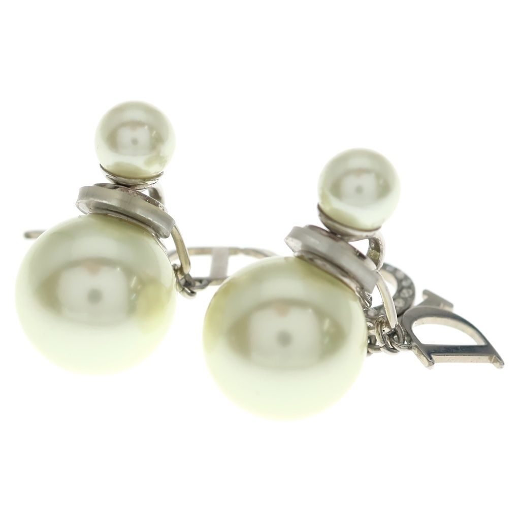 Dior CD Tribal Logo Faux Pearl Line Stone Earrings Silver — view 2