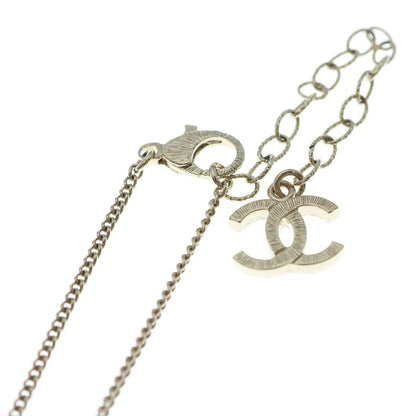 Chanel CC Logo Ribbon Line Stone Necklace Pendant Chain Gold — view 4
