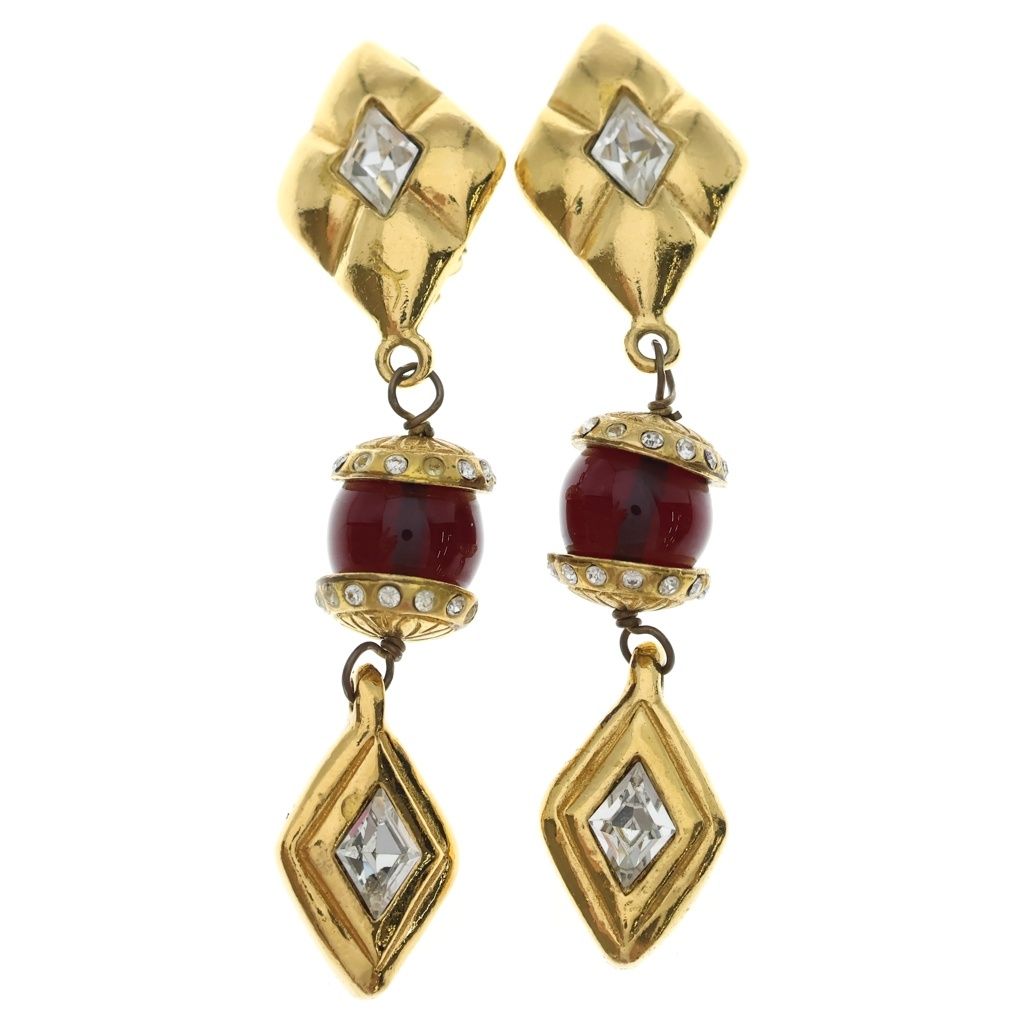 Chanel Crystal Line Stone Earrings Gold