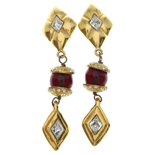Chanel Crystal Line Stone Earrings Gold
