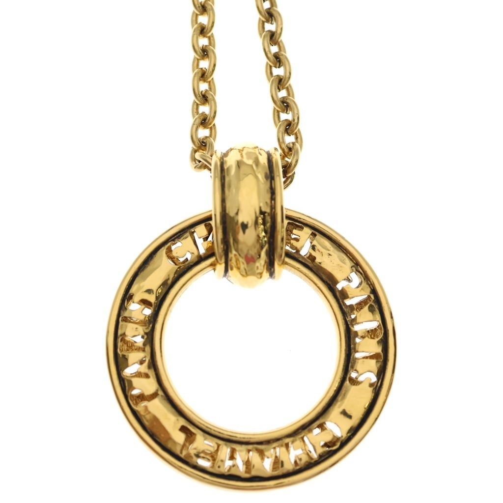 Chanel Logo Circle Round Long Chain Necklace Gold — view 3