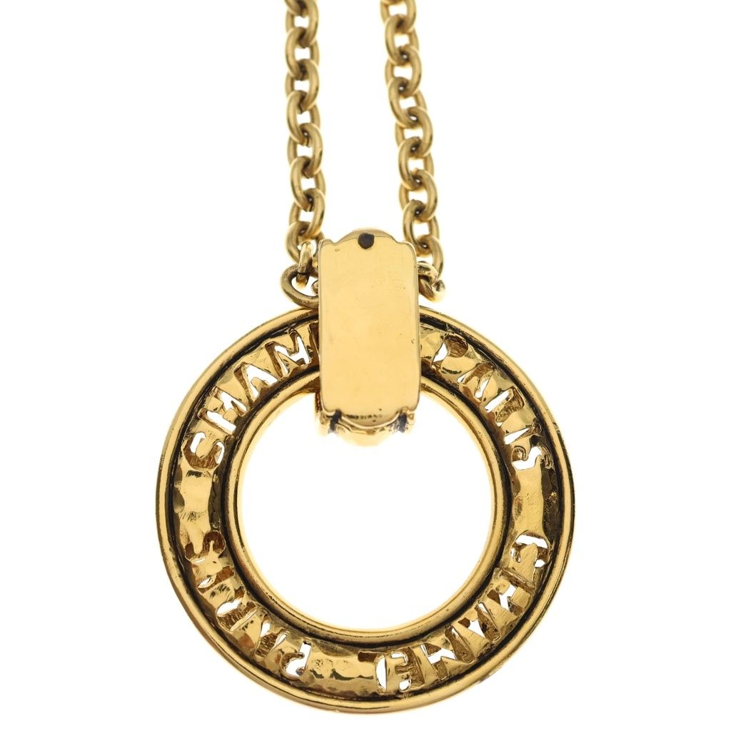 Chanel Logo Circle Round Long Chain Necklace Gold — view 6
