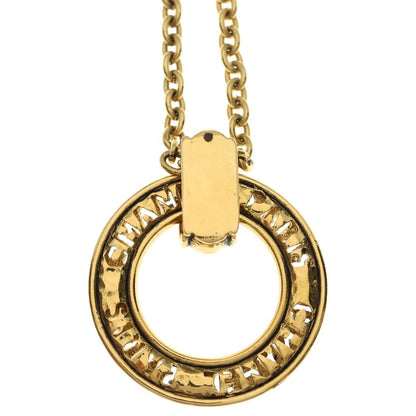 Chanel Logo Circle Round Long Chain Necklace Gold — view 6