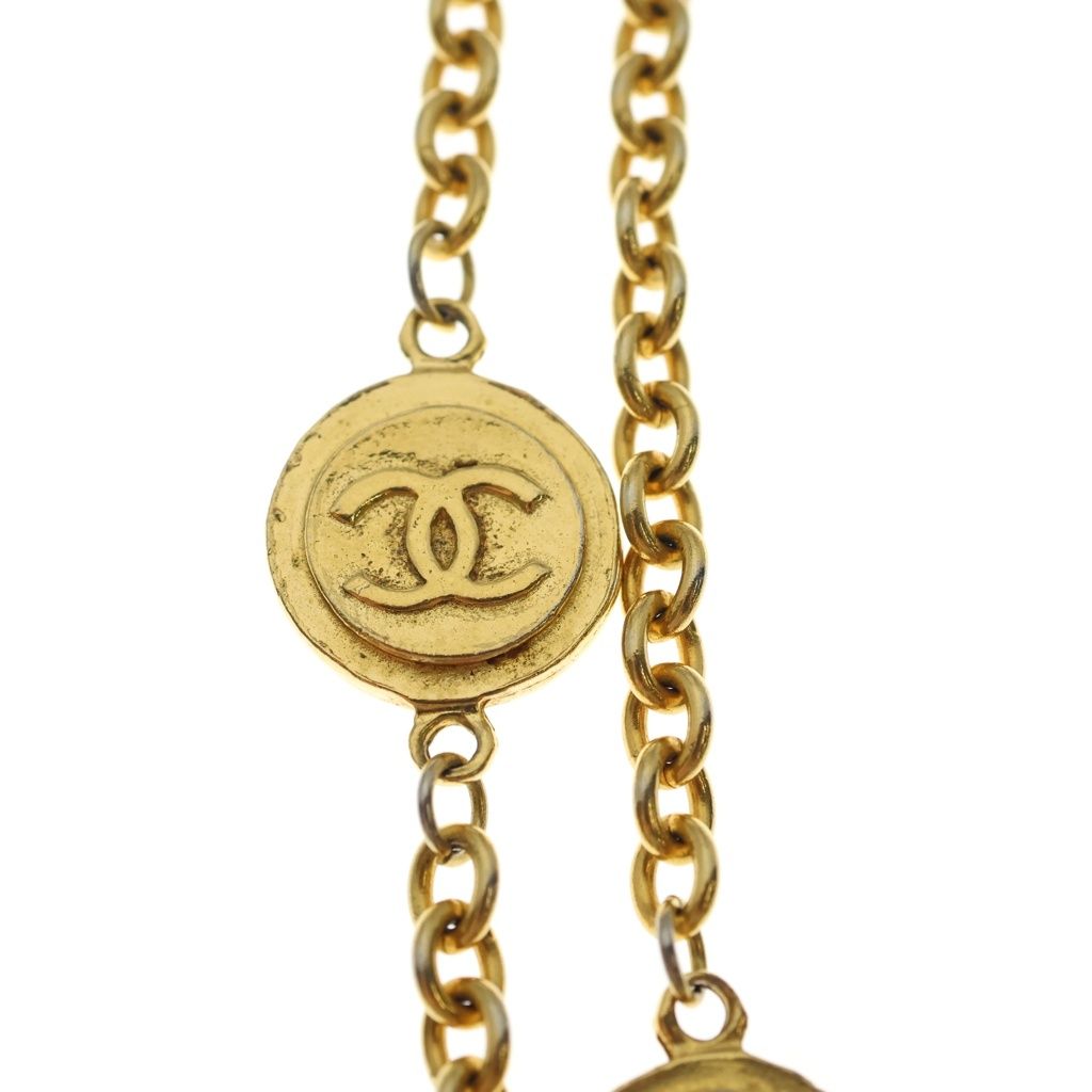Chanel CC Logo Medal Long Chain Necklace Gold — view 3
