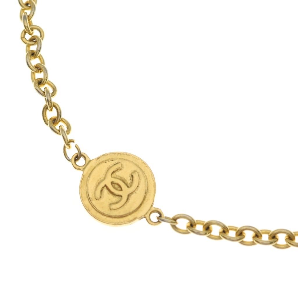 Chanel CC Logo Medal Long Chain Necklace Gold