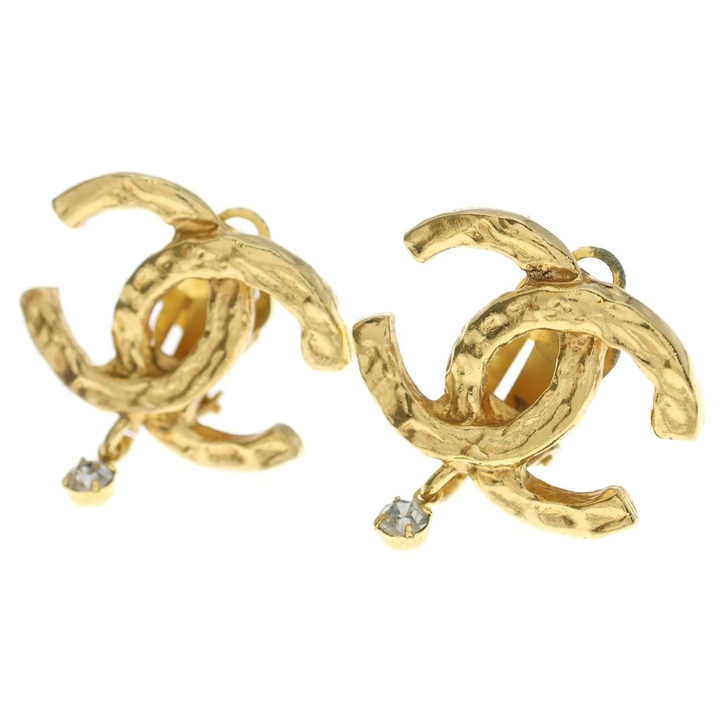 Chanel CC Logo Drop Crystal Earrings Gold — view 2